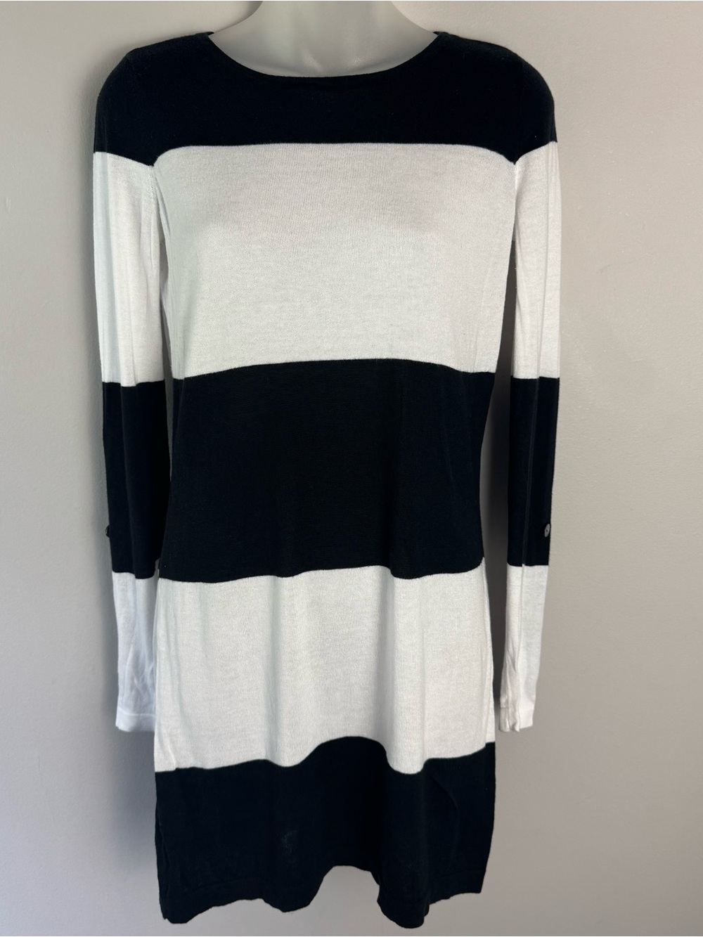 Tommy Bahama Black and White Cotton Long Sleeve Striped Dress Size Small Petite